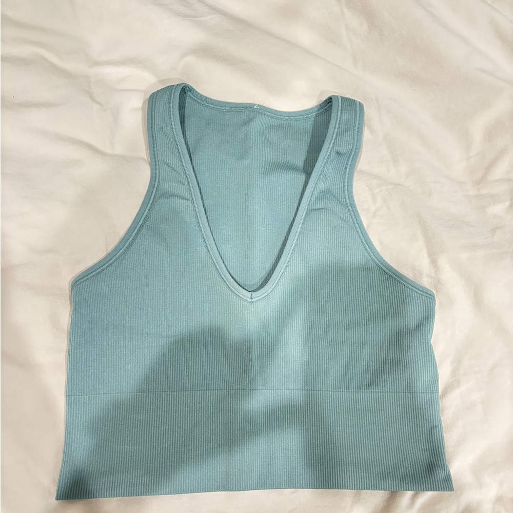 Athleta Teal Ribbed Plunge Tank Top